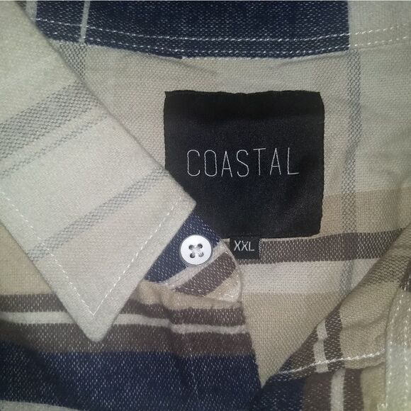 Coastal Men's Button Up Flannel Size XXL Tan Blue - Picture 2 of 3